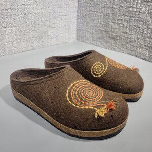 Haflinger Women’s Size 6 Brown Wool Embroidered Slip On Clog Shoes